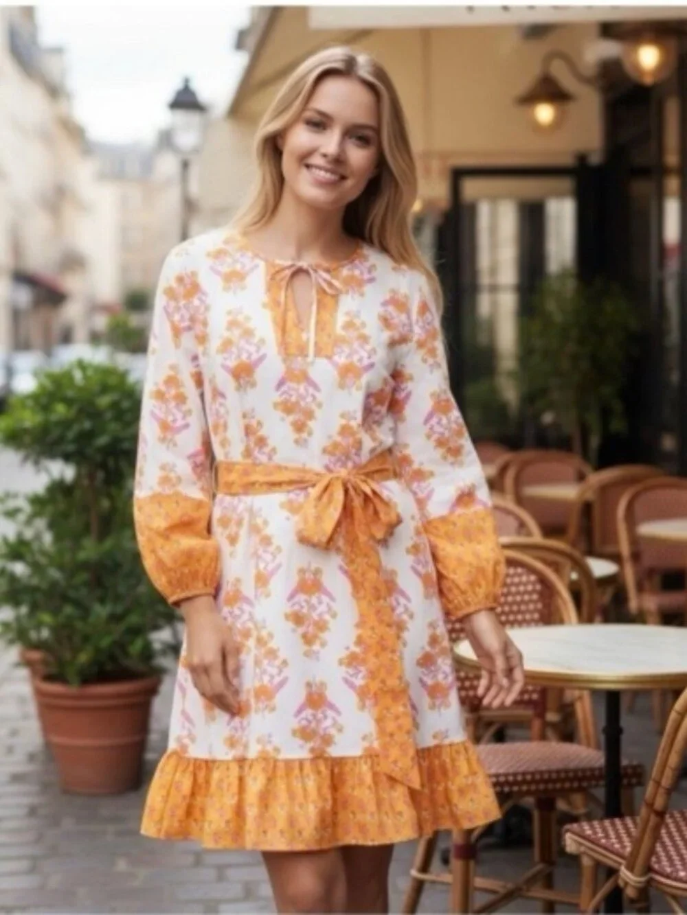 j crew floral dress long sleeve Banjanan Miranda Long-sleeve Dress In Mini Floral Print For Women